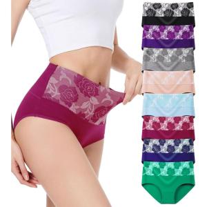 imageHAVVIS Womens Briefs Underwear Cotton High Waist Tummy Control Panties Rose Jacquard Ladies Panty MultipackBrief 01  8 Pack  Assorted Colors 03