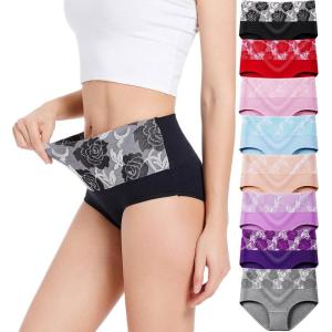 imageHAVVIS Womens Briefs Underwear Cotton High Waist Tummy Control Panties Rose Jacquard Ladies Panty MultipackBrief 01  8 Pack  Assorted Colors