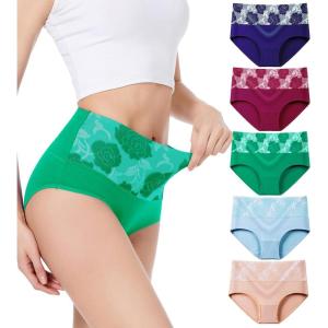 imageHAVVIS Womens Briefs Underwear Cotton High Waist Tummy Control Panties Rose Jacquard Ladies Panty MultipackBrief 02  5 Pack  Assorted Colors 02