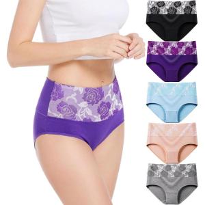 imageHAVVIS Womens Briefs Underwear Cotton High Waist Tummy Control Panties Rose Jacquard Ladies Panty MultipackBrief 02  5 Pack  Assorted Colors