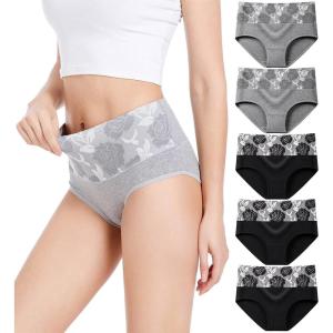 imageHAVVIS Womens Briefs Underwear Cotton High Waist Tummy Control Panties Rose Jacquard Ladies Panty MultipackBrief 03  5 Pack  3black 2grey
