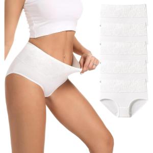 imageHAVVIS Womens Briefs Underwear Cotton High Waist Tummy Control Panties Rose Jacquard Ladies Panty MultipackBrief 04  5 Pack  White