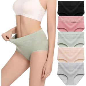 imageHAVVIS Womens Briefs Underwear Cotton High Waist Tummy Control Panties Rose Jacquard Ladies Panty MultipackBrief 06  5 Pack  Assorted Colors