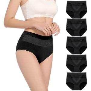 imageHAVVIS Womens Briefs Underwear Cotton High Waist Tummy Control Panties Rose Jacquard Ladies Panty MultipackBrief 06  5 Pack  Black